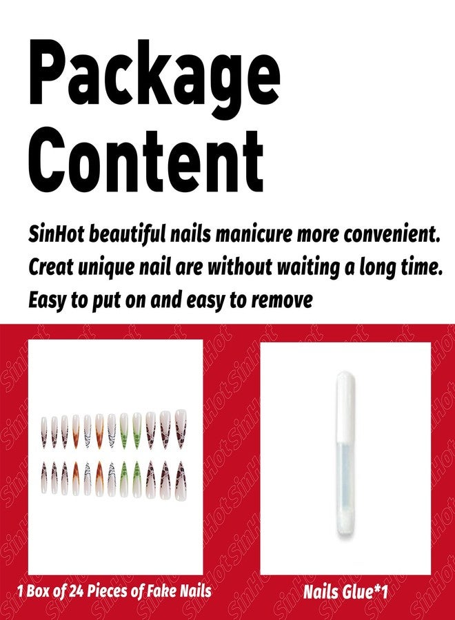 SINHOT Stiletto Press on Nails - Long Fake Nails, Glossy Leopard Print & Ombre French Tip Design, DIY Nail Art - 24 Pcs Nail Kit with Glue - Image 4